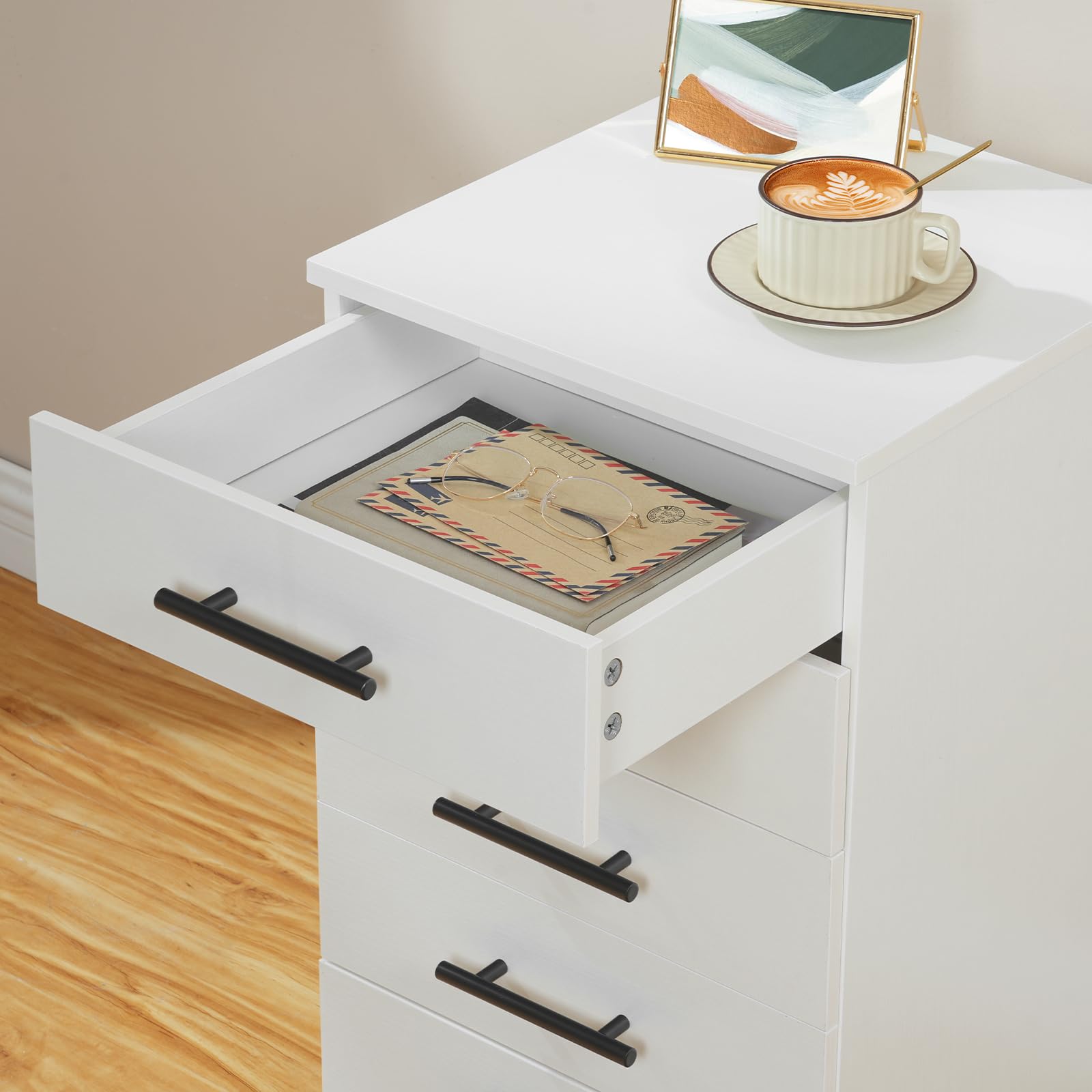 HOOBRO Schedario da Ufficio, Armadietto Portadocumenti, Mobile d'Ufficio a 5 Cassetti, Rotelle Girevoli, Stabile, Bianco EWT05WJ01