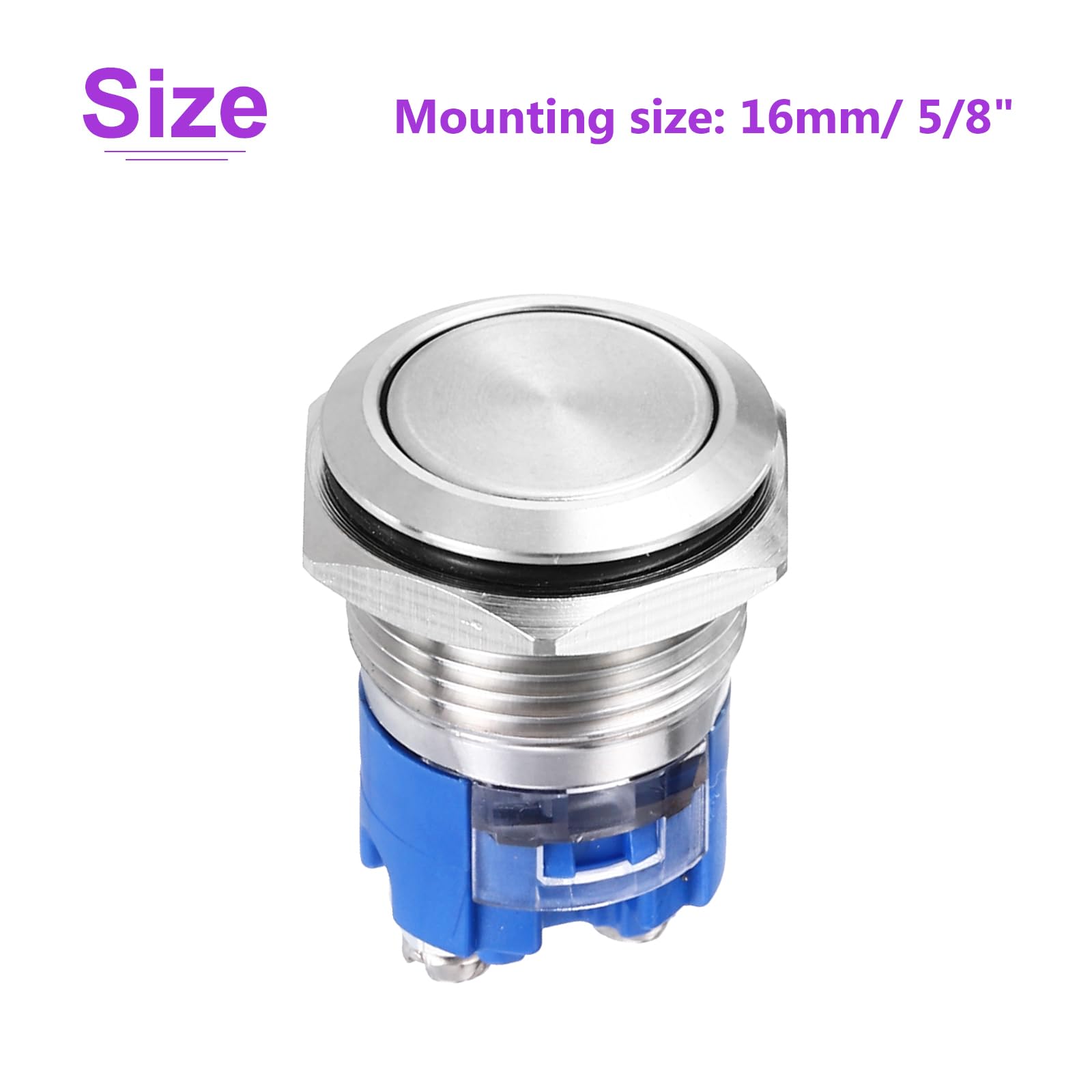 DMiotech 16mm / 5/8" Stainless Steel Latching Push Button Switch Flat Head 250V 5A Silver Shell with Screw Foot 1NO for Car Boat Systems Custom Setups 2Pcs - Image 4