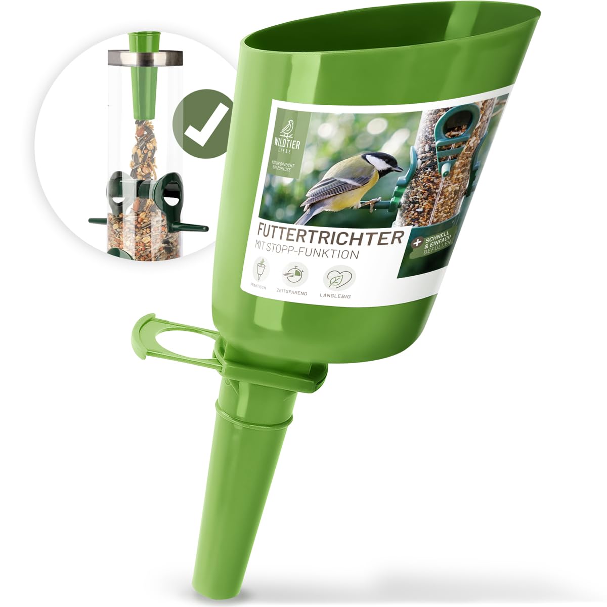 wildtier liebeFeeding Scoop, Feeding Funnel Birds - Easy Filling of Bird Feeder, Feeding Column, Bird Feeder Silo with Wild Bird Food I Shovel, Funnel, Filling Funnel Bird Food