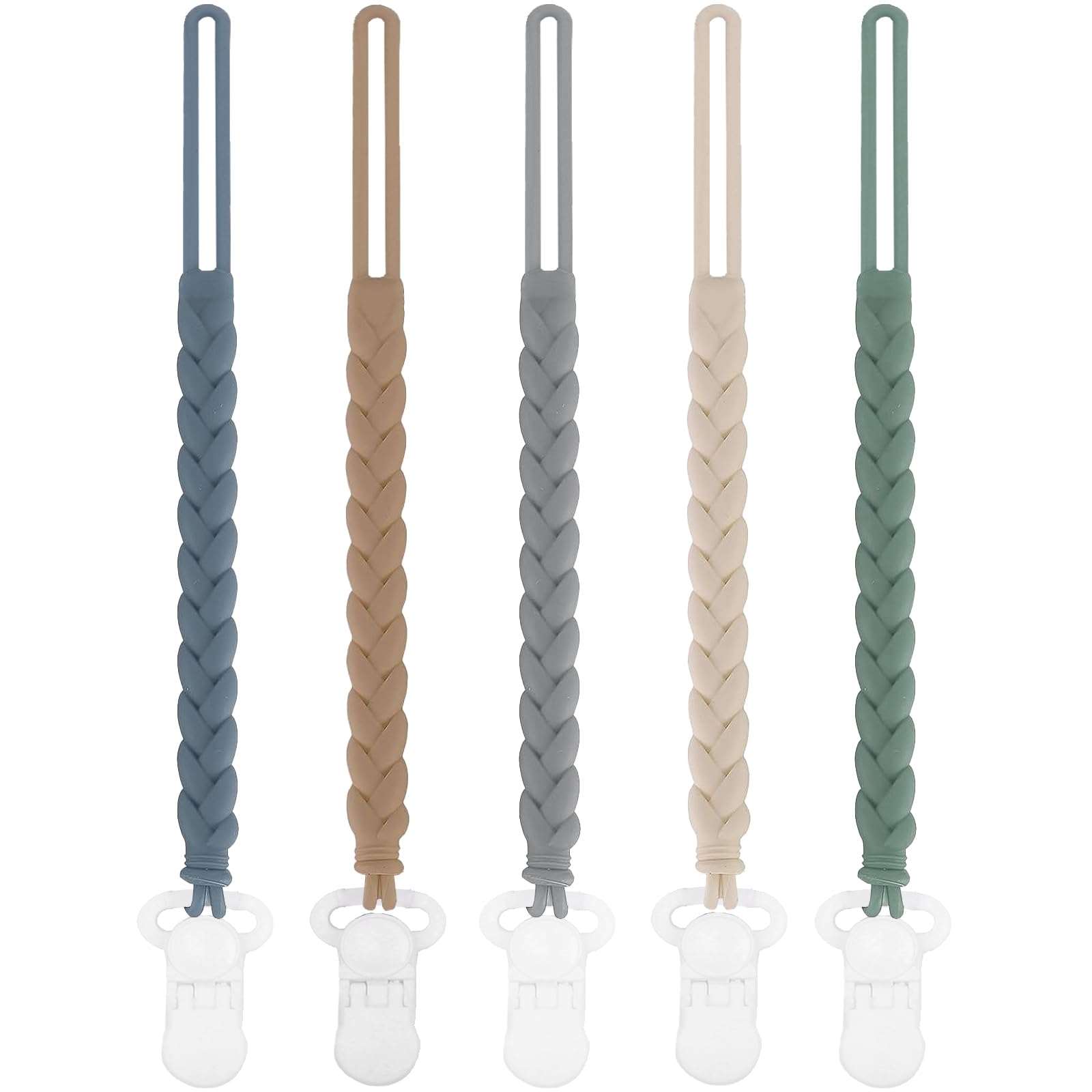 duludulu 5-Pack Silicone Pacifier Clip, One-Piece Silicone Pacifier Holder Clip for Boys & Baby Girl Binky Clips Rust-Free Holders Unisex Newborns