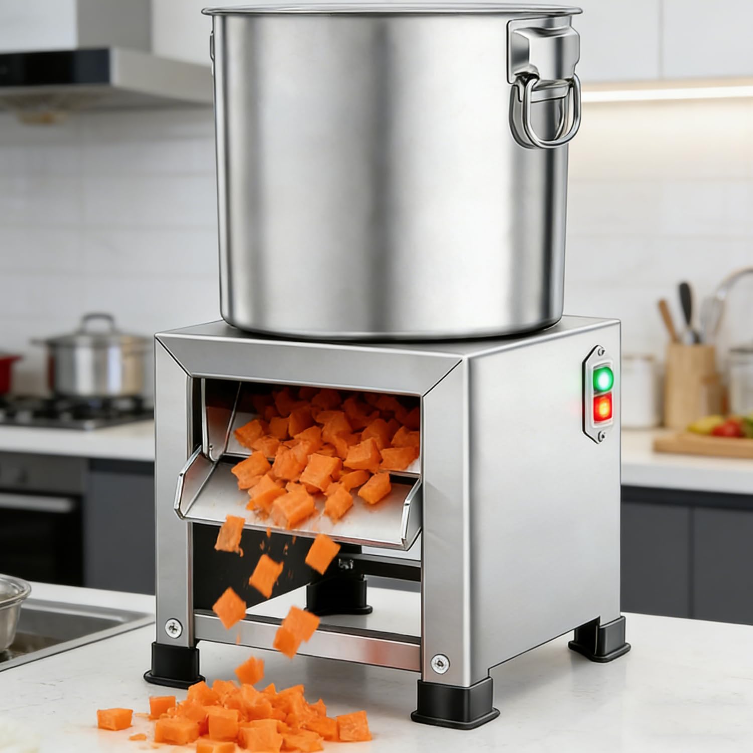 Procesador De Alimentos Comercial, Picador Eléctrico De Verduras De 1800 W con 4 Cuchillas, Corte Rápido a 3500 RPM para Una Alimentación Eficiente De Pollos, Patos Y Cerdos