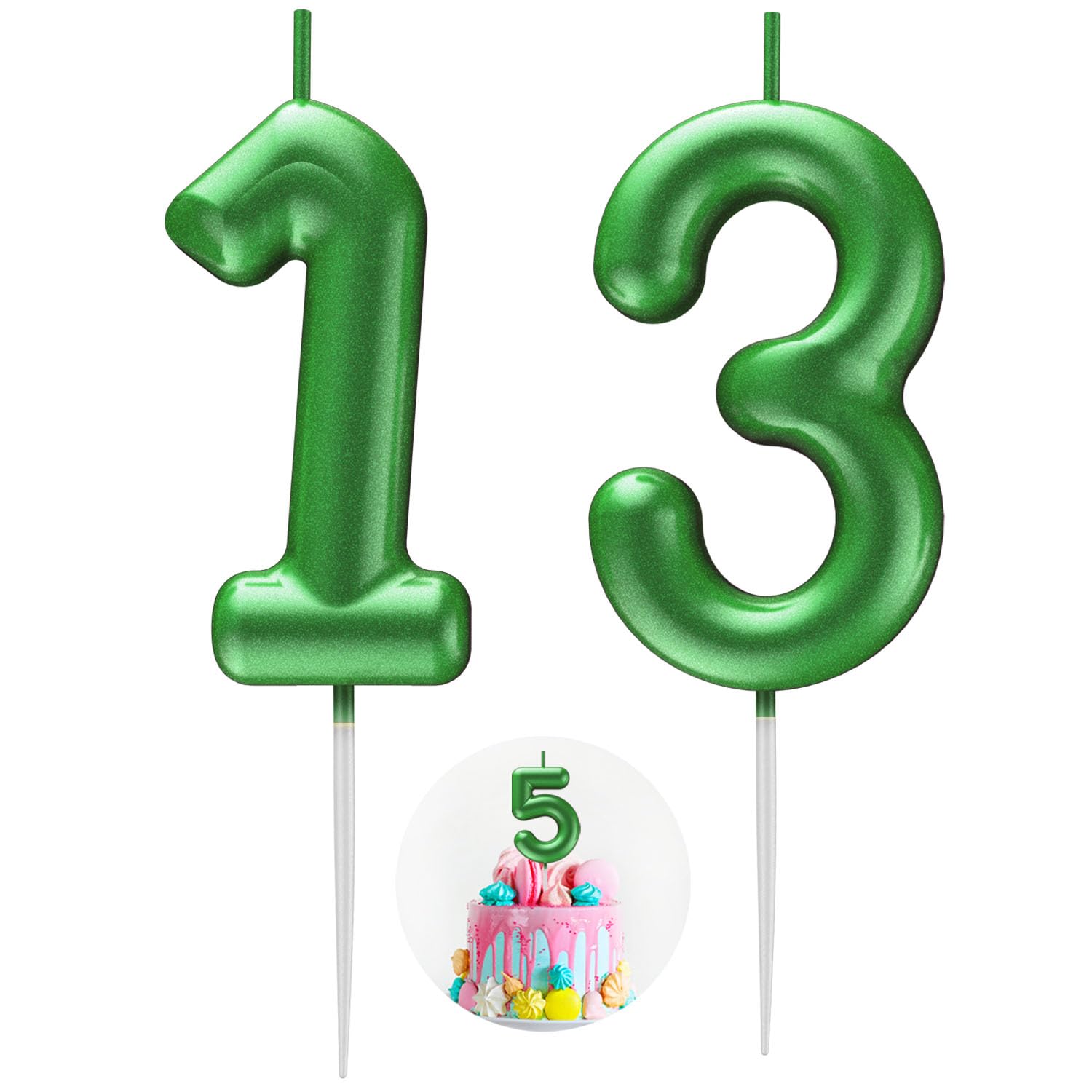 Green Number 13 Candle Happy Birthday 3D Number Candles for Birthday Cake Party Decoration Wedding Anniversary Celebration Supplies