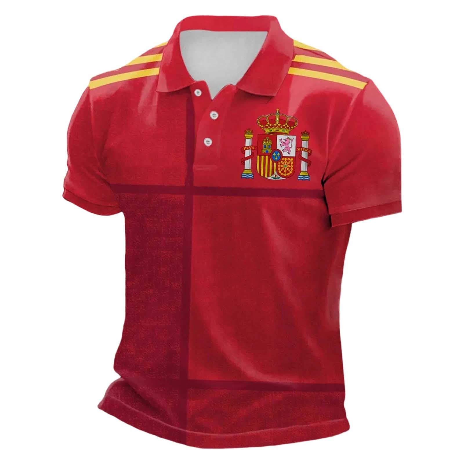 Camiseta Futbol Hombre, Polos De Verano para Hombre,Camisa De Manga Corta Estilo EspañOl Transpirable De Punto Informal para Negocios Ocio Y Uso Diario