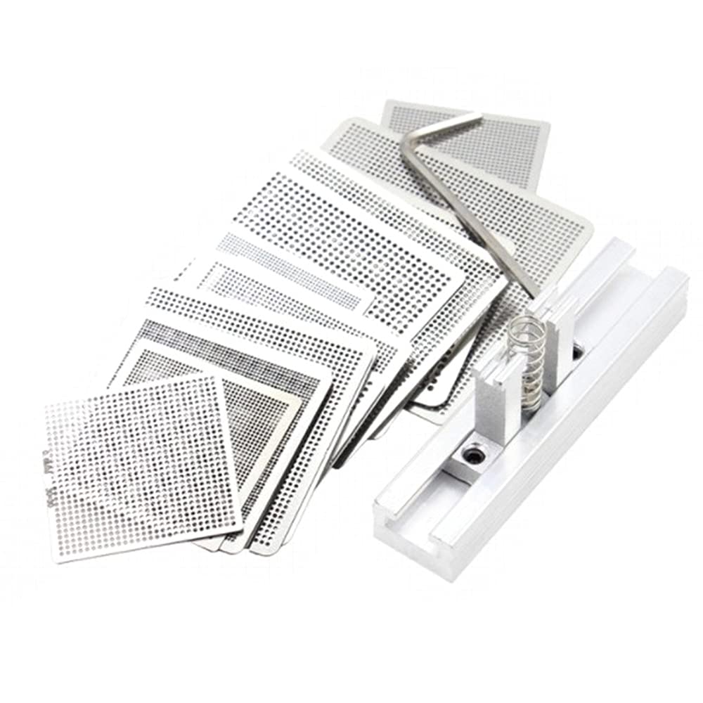 Pasuihcay 27 Pcs Steel Mesh Laptop Chip Flux BGA Reballing Stencil Template Kit with Universal Reball Station, Silver