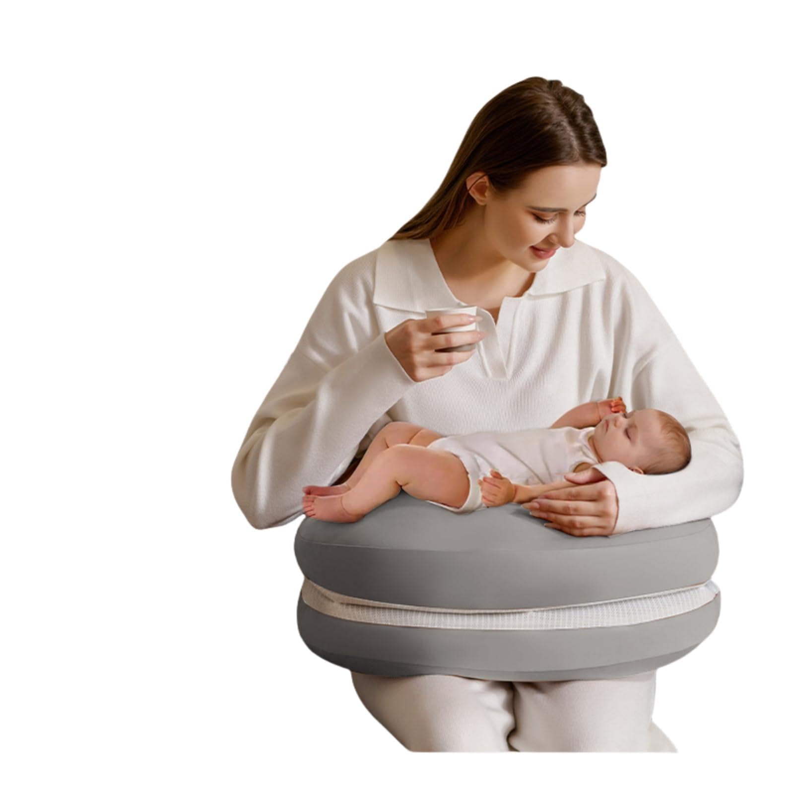 6-in-1-Stillkissen für Babys – ergonomisches Stillkissen & Anti-Reflux-Keil – Stützkissen für Säuglinge zum Liegen auf dem Bauch und Entspannen (grau)