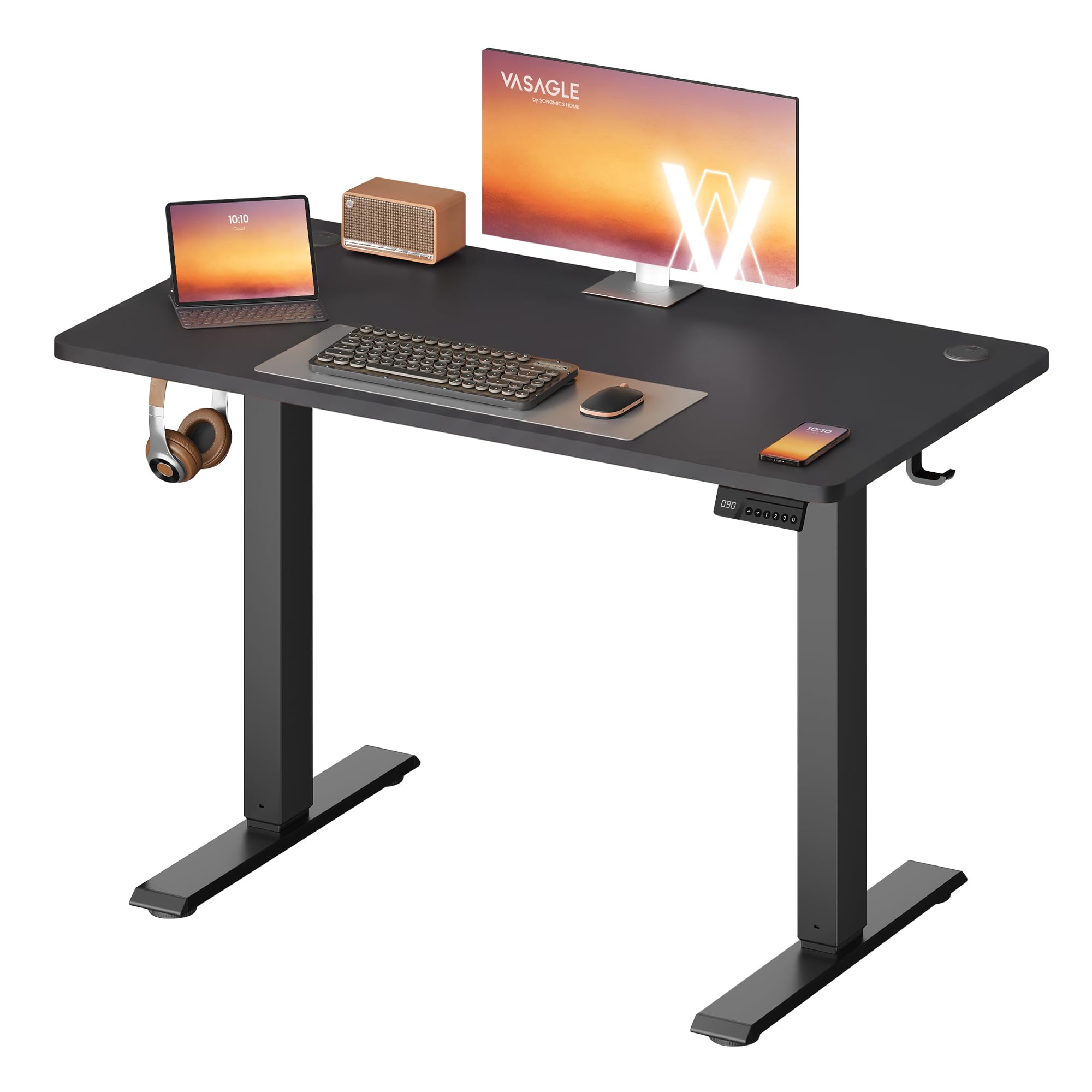 VASAGLE Electric Standing Desk, Height Adjustable Desk, Sedentary Reminder, 4 Memory Heights, for Home Office, 100 x 60 cm, Black LSD310BZ01 — image 1