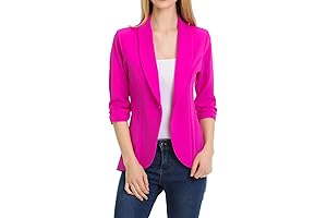 Women's Petite 3/4 Ruched Sleeve Lightweight Work Office Blazer Jacket (S-3XL)