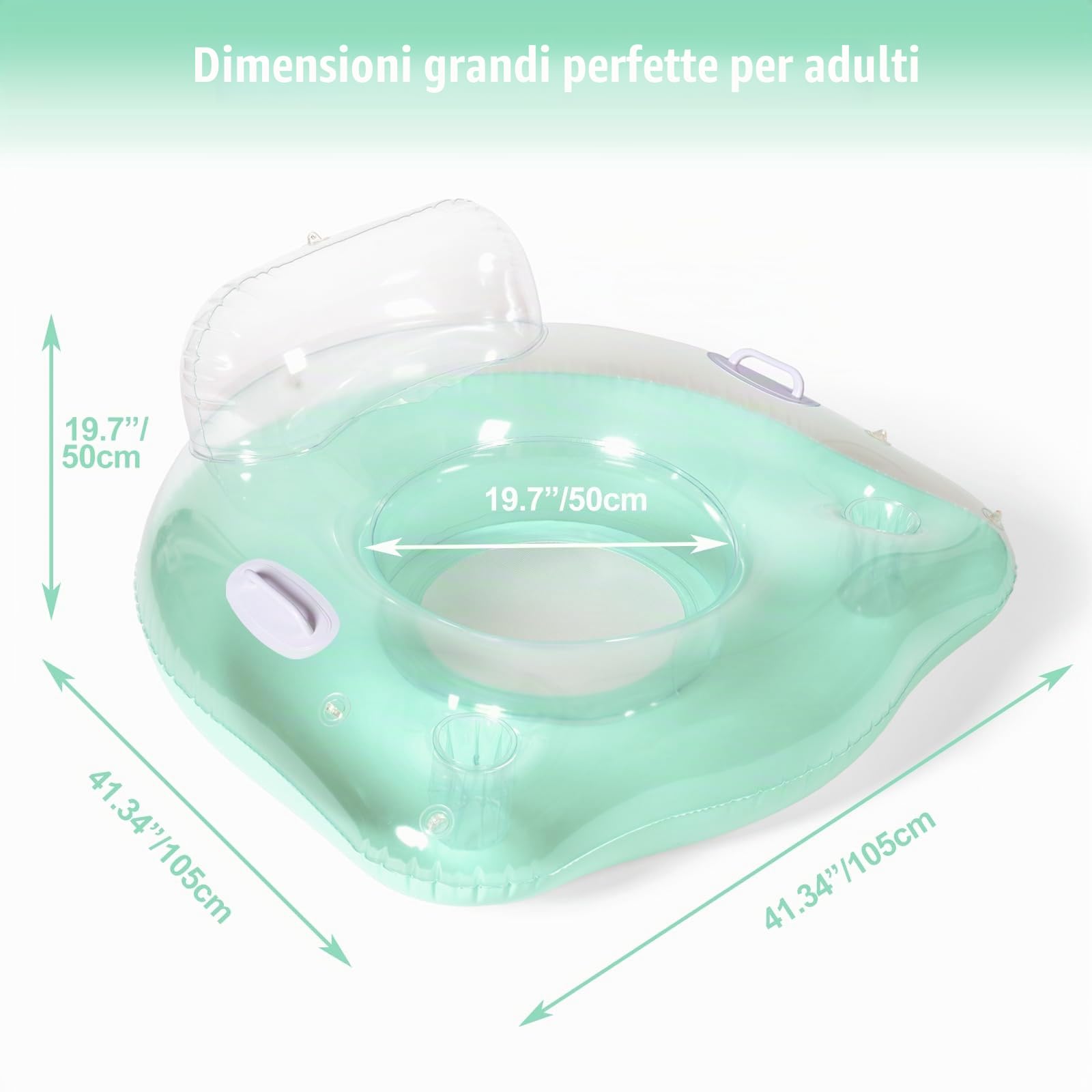 Float Joy Materassino Mare Gonfiabile Piscina Adulti Poltrona Gonfiabile Materasso Gonfiabili 105 x 105 cm Sdraio Lettino con Portabicchieri