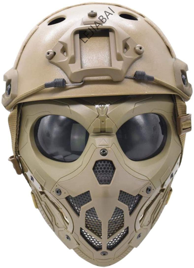 PJ Tactical Fast Helmet and Adjustable Airsoft Mask Skull Full Face MaskSuitable for Airsoft Paintball, Halloween, Role-Playing, Costume Parties and Movie Props, TAN, 21.2-23 in