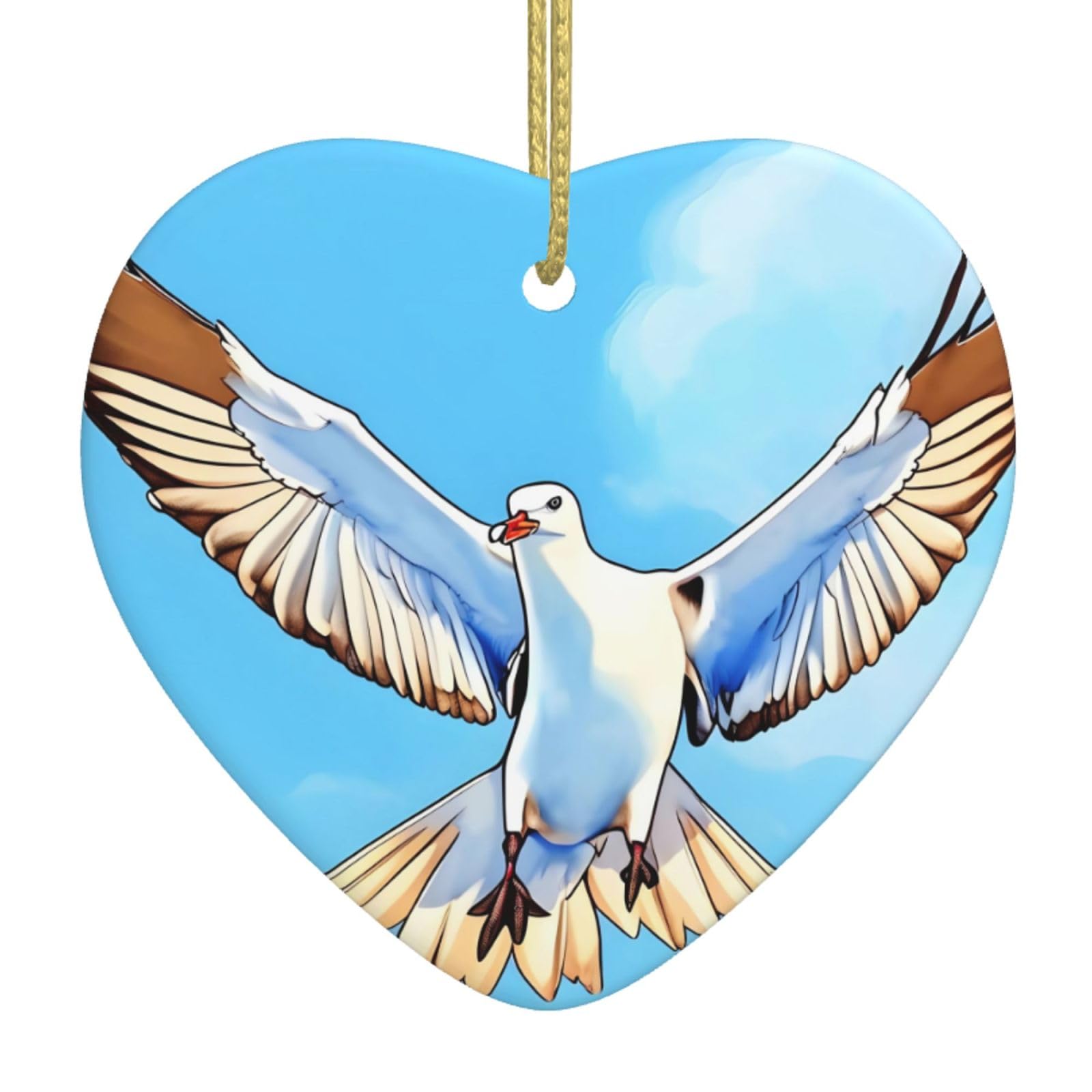 Seagulls in Flight Ceramic Christmas Heart Pendant with Silk Thread, Christmas Tree Home Decoration