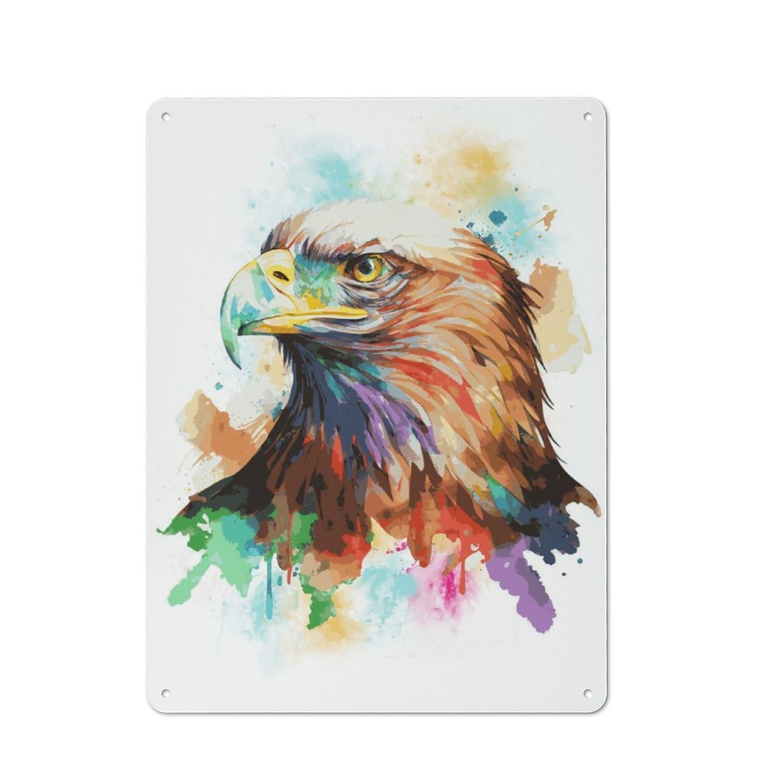 Character Decorative Tin Plaque 40x30cm Featuring Watercolor Bald Eagle Art, Home Wall Decor for Flat, Dorm Room, Lounge Or Cafe