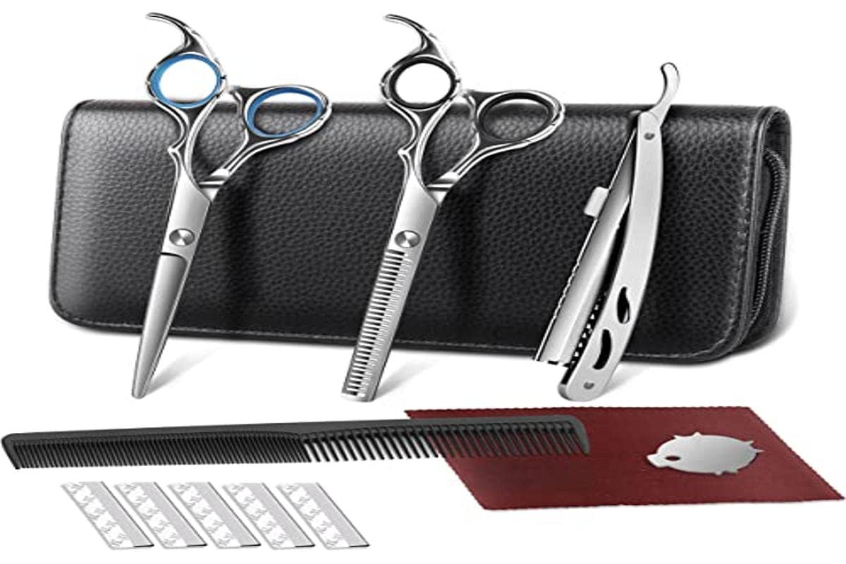 ELEHOT-Store Tijeras Peluqueria Profesional Kit Tijeras Cortar Pelo Tijeras Entresacar Peluqueria Acero Inoxidable 6CR, Gris