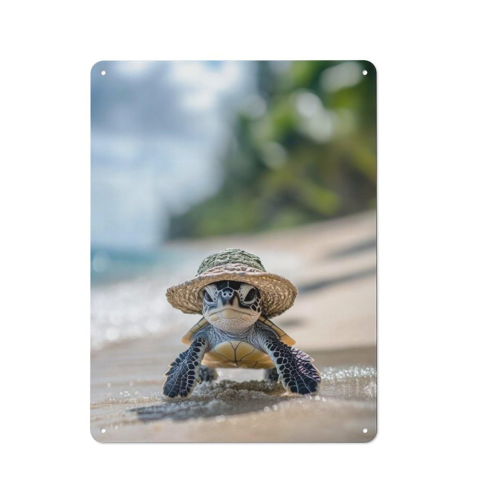 Sea Turtle in A Hat Industrial-style Tin Sign 40x30cm for Café Or Home Bar, for Cooler-month Interiors with Industrial Character