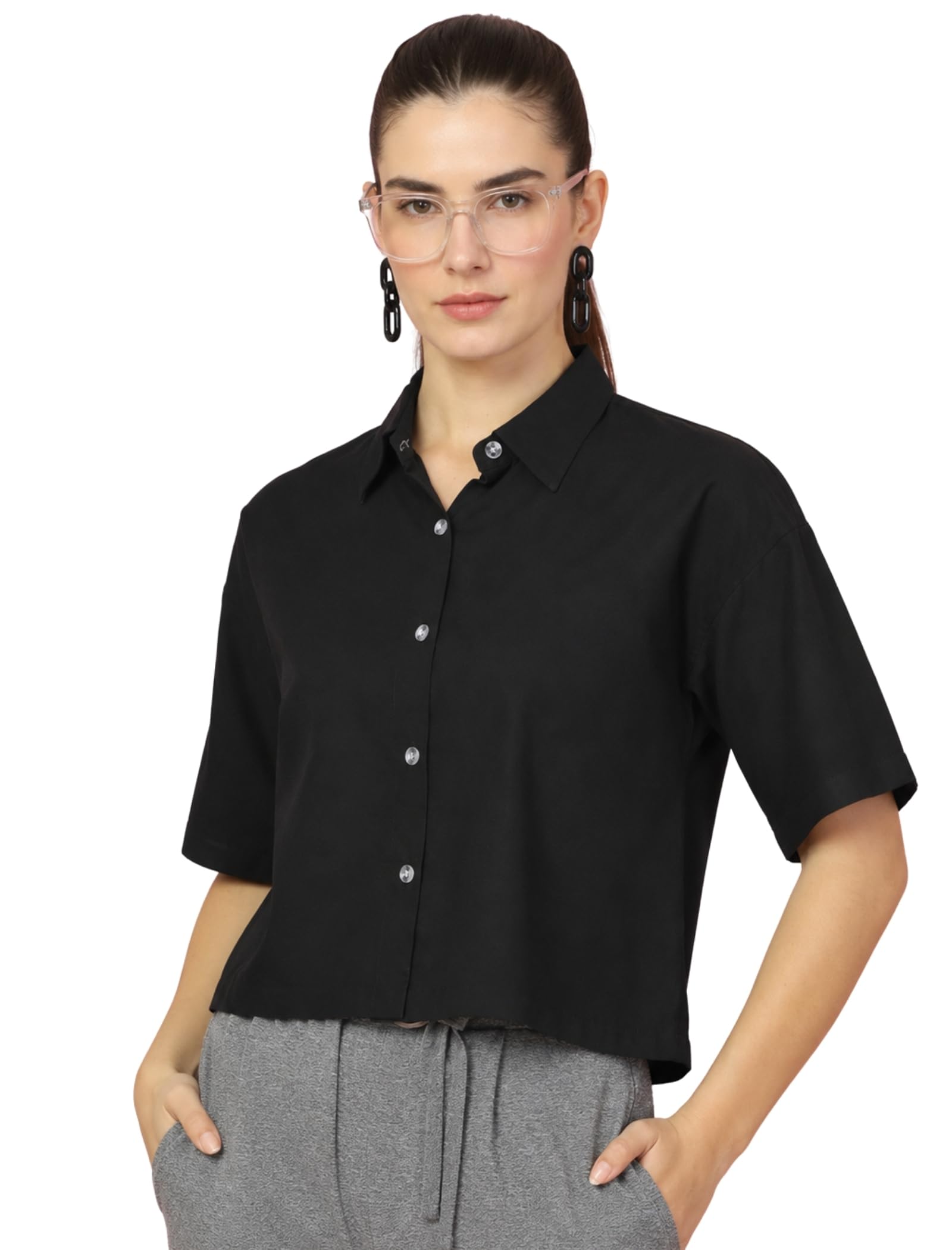 fyltr Women's Button-Down Cropped Casual Summer Relaxed Fit Shirt-picture-20