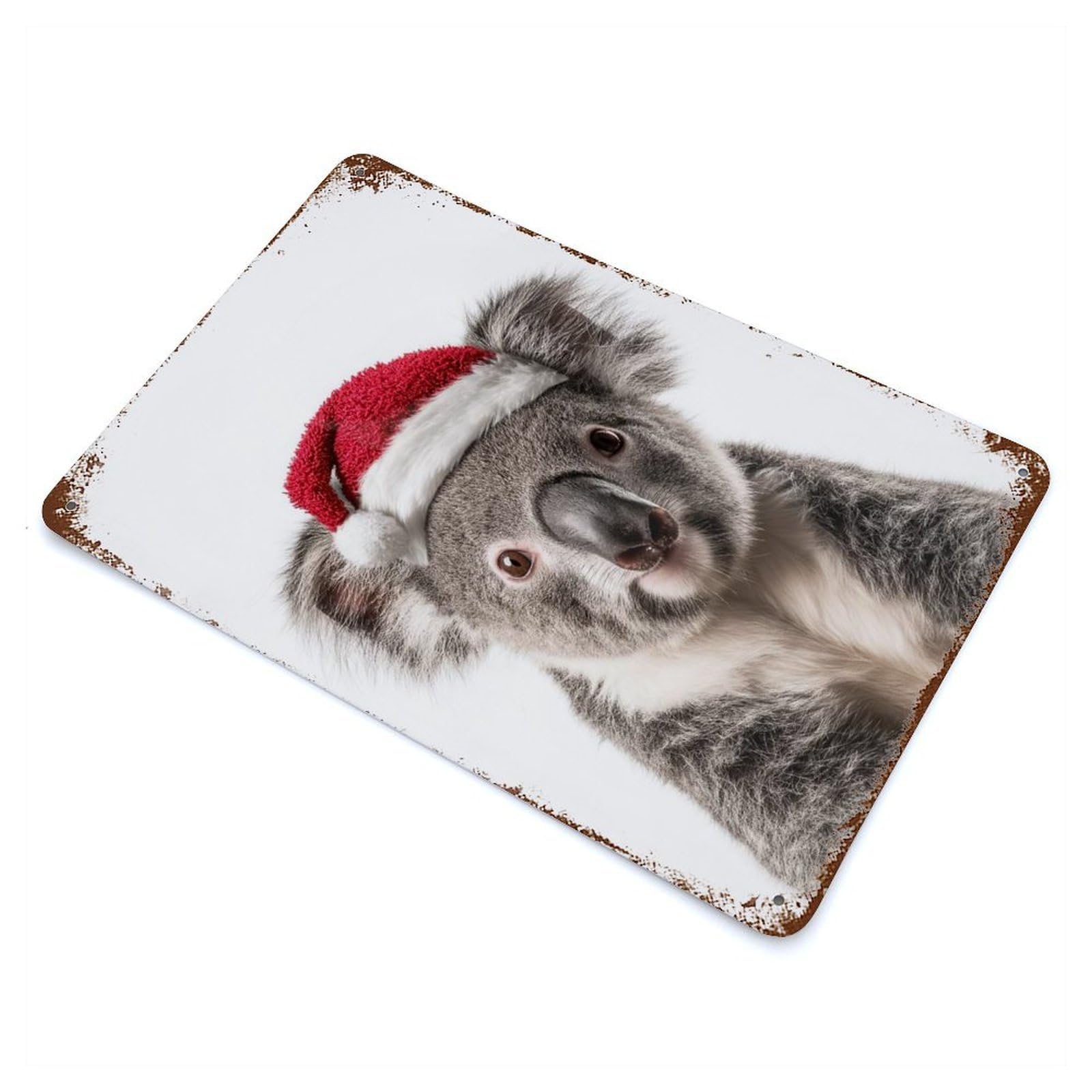 Christmas Koala with Santa Hat Rusty Metal Tin Sign 11.8"x7.9", Industrial Home Decor for Garage, Pub Or Kitchen