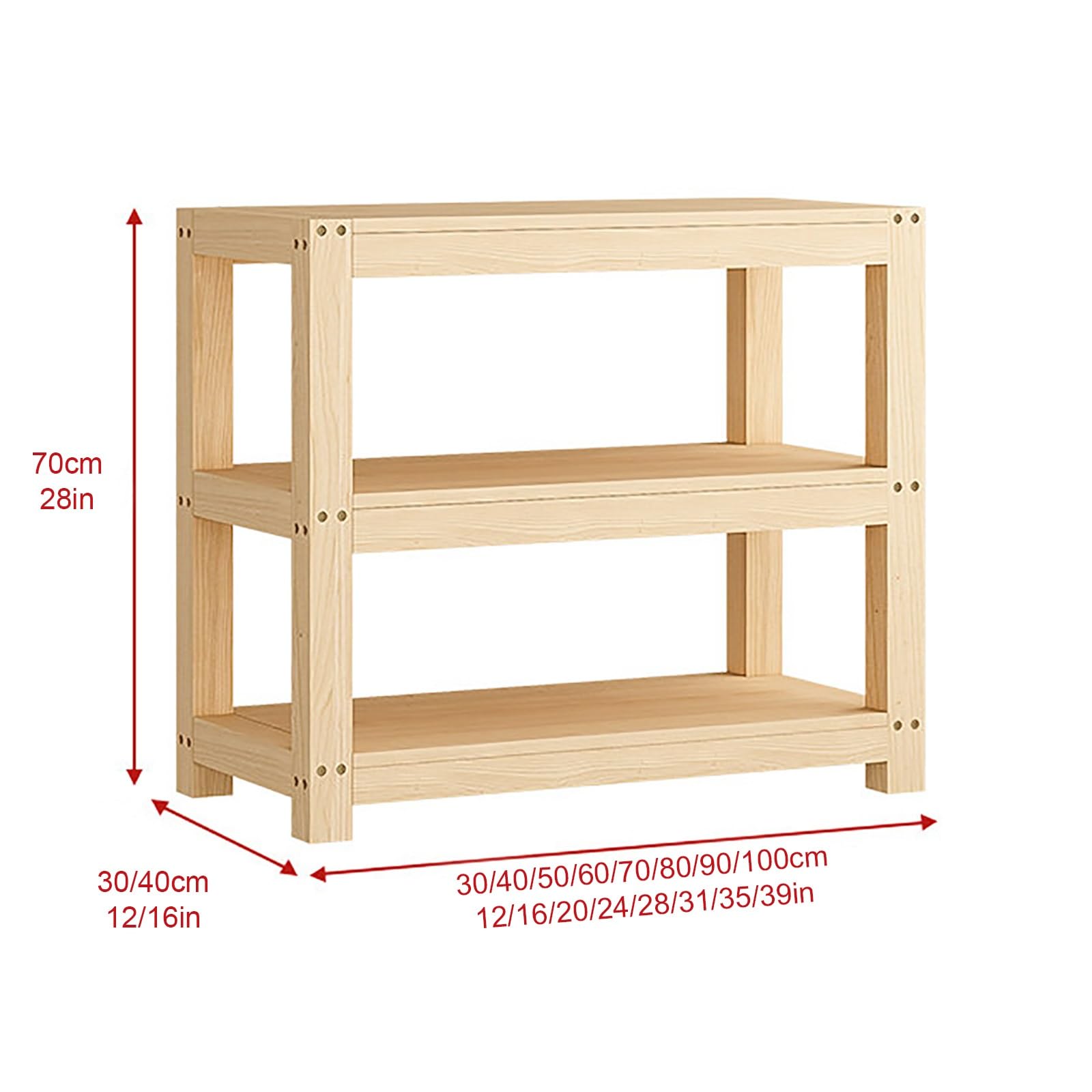 Supporto Acquario, Acquario con Mobile, Supporto per Terrario | Scaffale a 3 Ripiani in Legno di Pino Massello, Portata 250 kg, Pratico Design a Giorno(40x30x70cm/16x12x28in)