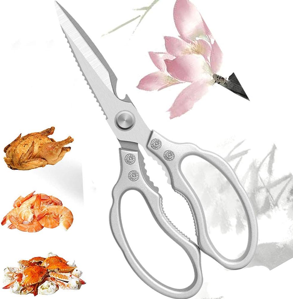 Multi Purpose Stainless Steel Kitchen Scissors Heavy Duty Kitchen Shears for Cutting Chicken, Meat, Fish, Vegetable, BBQ, Fruits, Seafood, Open Jars and Nut Cracker and Super Sharp(With Gadgets)