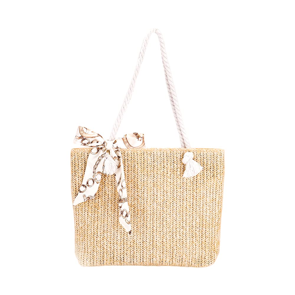 Straw Woven tote bag for Women, GUOZI Big Capacity Summer Beach Shoulder Bag with Zipper, Handmade Weaving Handbag Purse