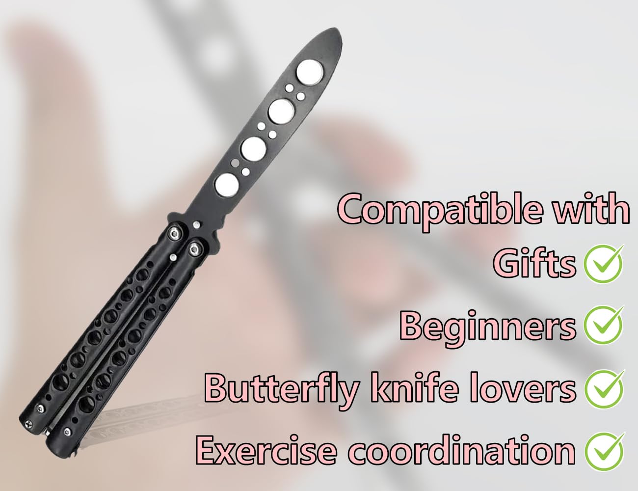 Cuchillo de mariposa entrenador hoja sin afilar para principiantes negro