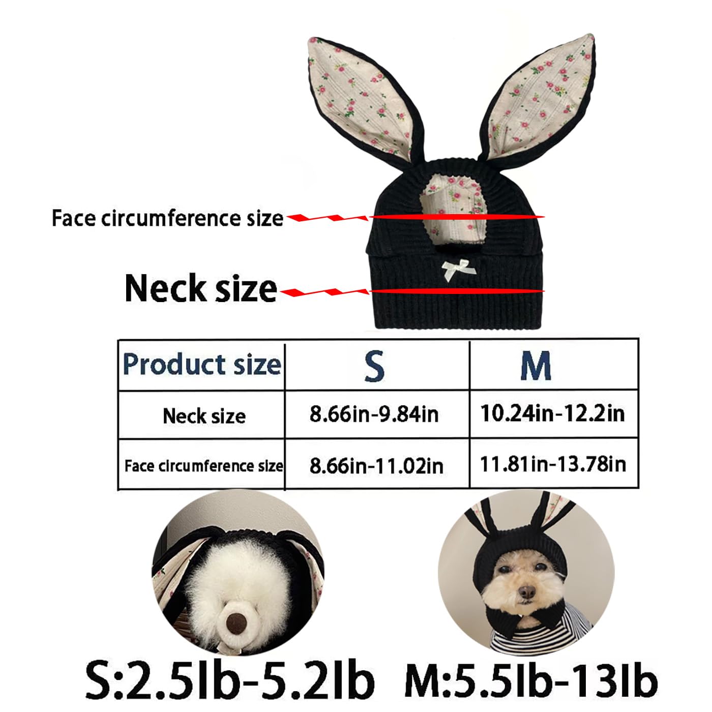 Rabbit Quiet Ears for Dogs, Dog Ear Muffs Noise Protection Knitted Dog Hats Pet Ears Warm Dog Ear Cover Winter Hat Dog Head Wrap Bunny Costume for Small Dogs Cats Pets (Black, M) - Image 2
