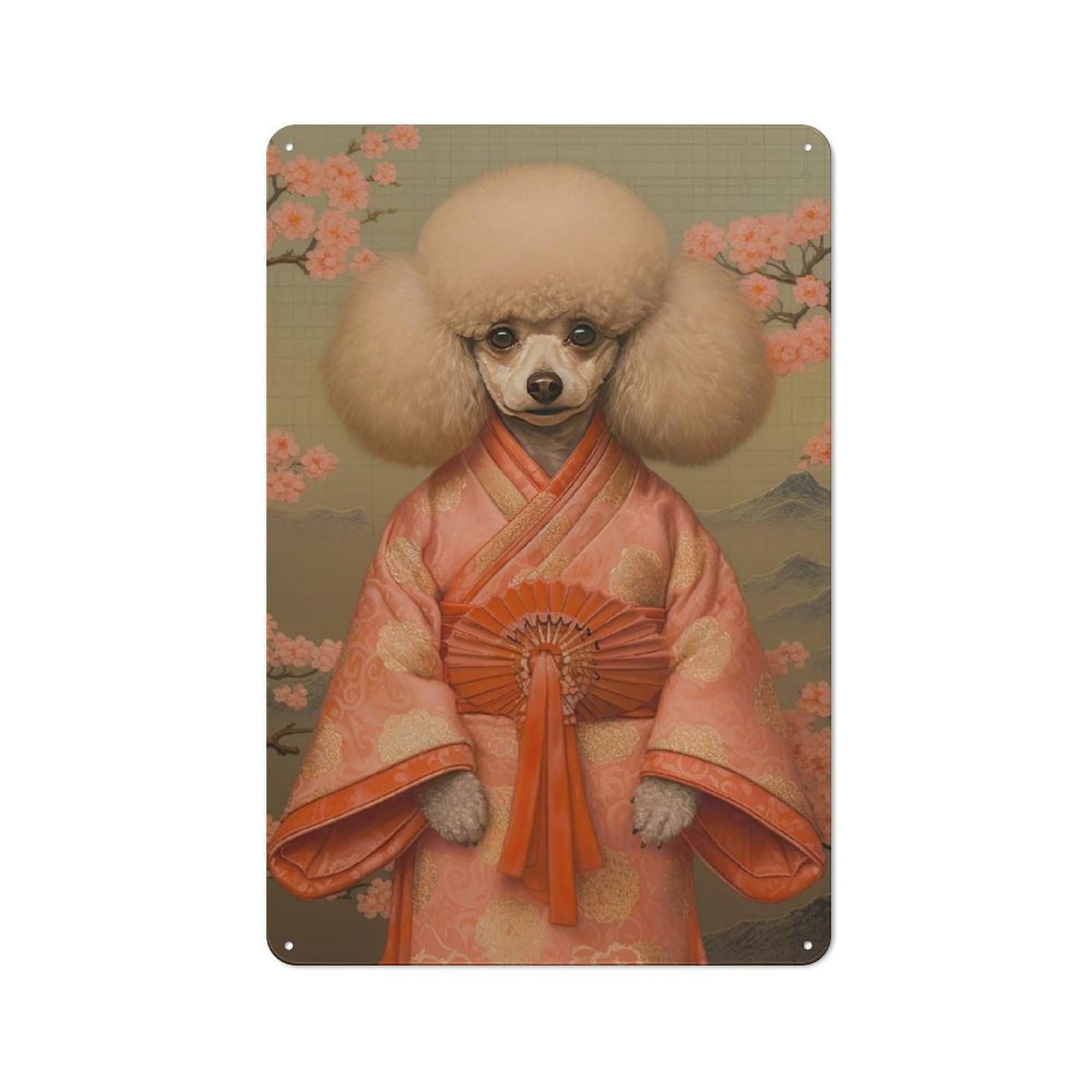 Junmoney Style-13 Shed Style Decorative Metal Plaque 30X20cm Featuring Toy Poodle Geisha, Porch Wall Decor For Patio Bar, Workshop, Shed Or Kitchen