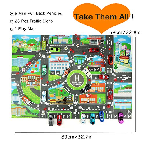 image for H2solution Pull Back Vehicles, Car Toys Set with Play Mat, 6 Pcs Vehic