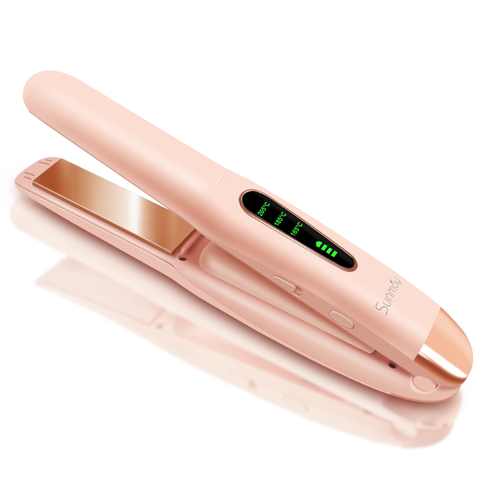 SUNMAY Voga Fer à lisser Sans Fil 2 en 1, Lisseur Boucleur Cheveux Titane Mini Voyage USB Rechargeable, 3 Réglages Température Chauffage Rapide, 5000 mAh Rose