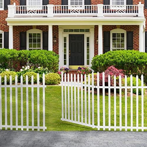 Garpans 52" W x 44" H Outdoor Vinyl Picket Fence Gate Vinyl Gate Kit with Fence Wings No Dig Gate for Yard Garden Patio (White)