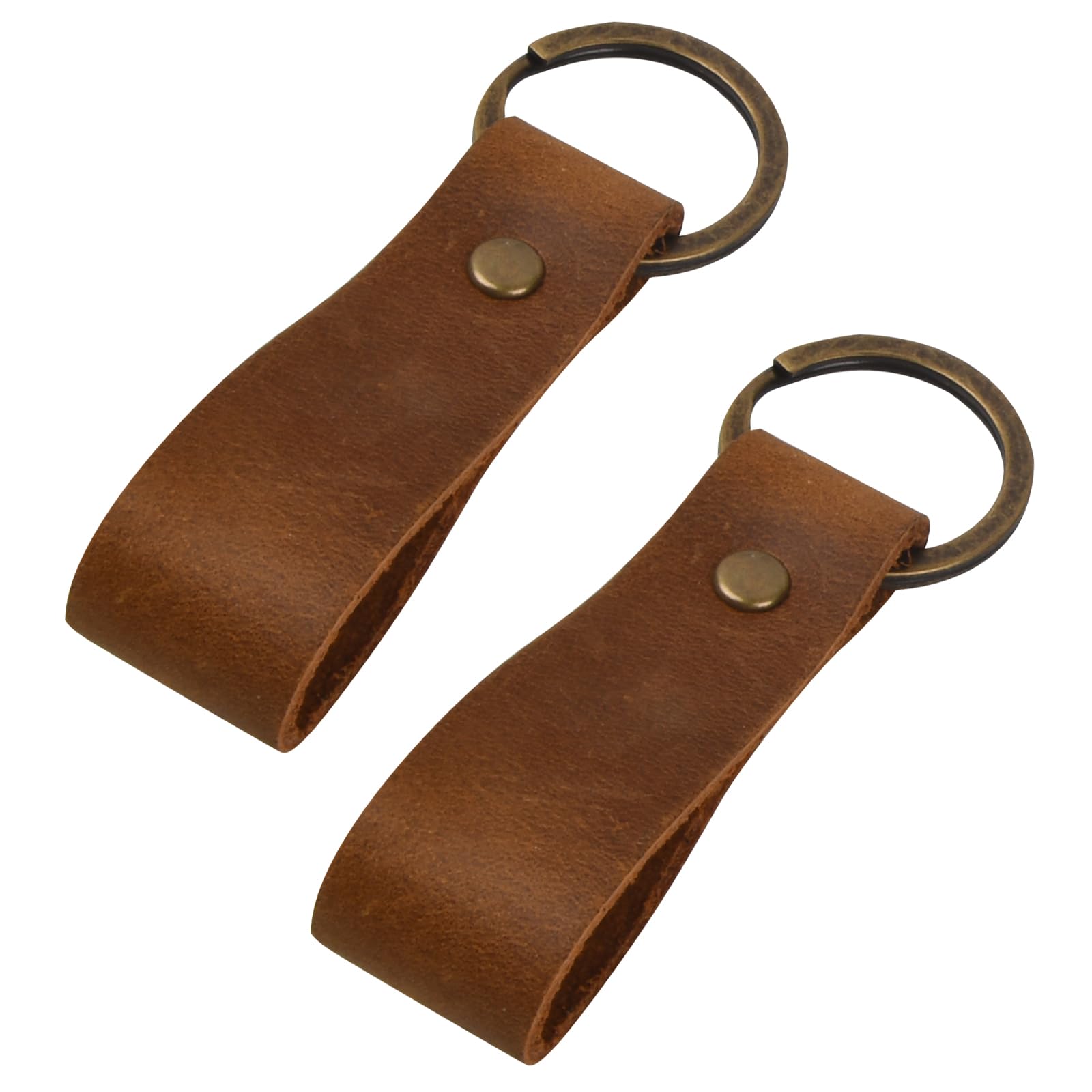 Kioiner 2 Pcs Genuine Leather Keychains, Vintage Keyring Strap