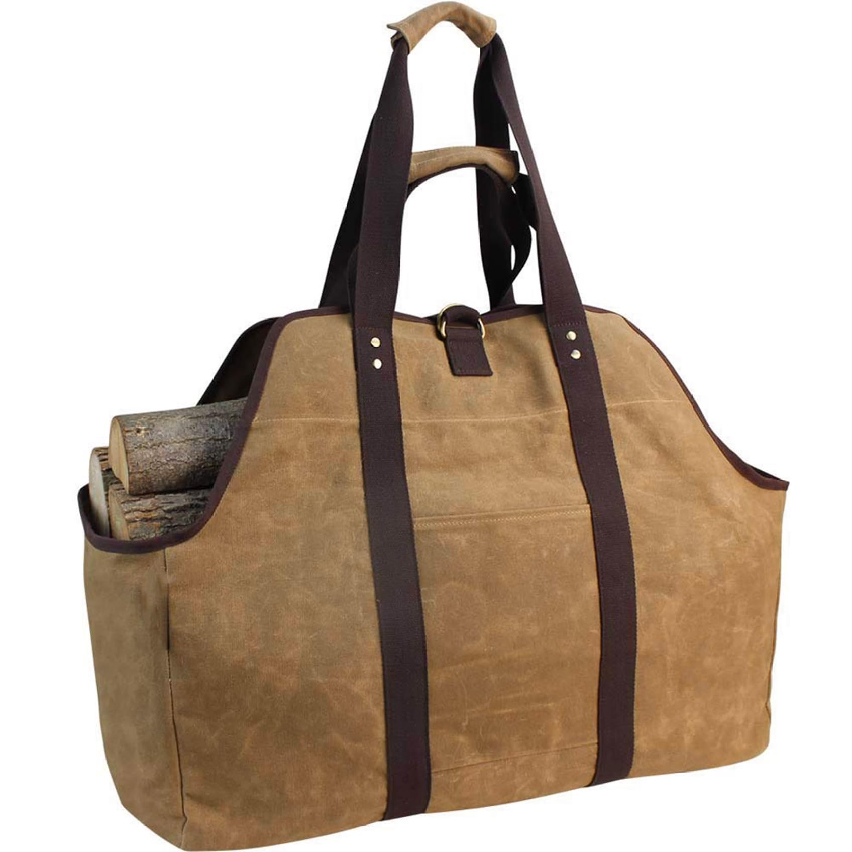 Syglawnd Khaki Log Carrier, Firewood Bag Waterproof Waxed Canvas Firewood Carrier Heavy Duty Log Tote Bag With Padding Handle
