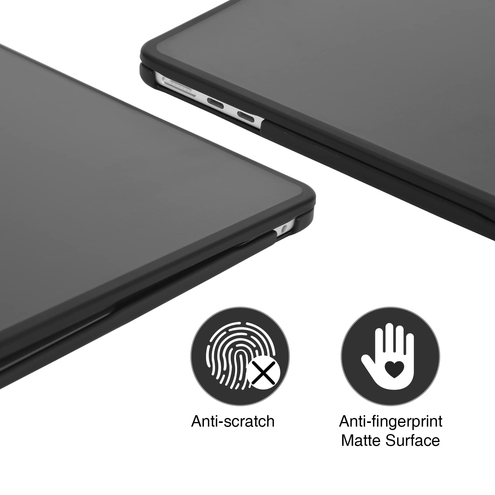 BlueSwan Cover Compatibile con MacBook Air 15 Pollici M2 M3 2023-2024 (A2941 A3114) con Touch ID, Custodia Rigida Traslucido per 15,3" AirM2/M3, Bordo in Silicone TPU - (Bordo Nero) Nero Opaco