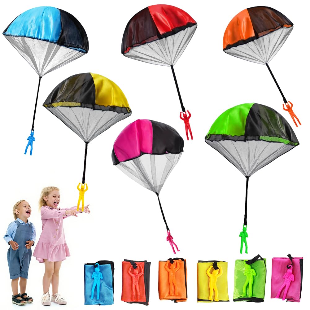 HATFRYF 6 Pcs Parachute Toys, Parachute Toys for Kids, Hand-Throw-Parachute Men Set, Outdoor Flying Toy Gifts for Boys Girls （6 Colors）﻿