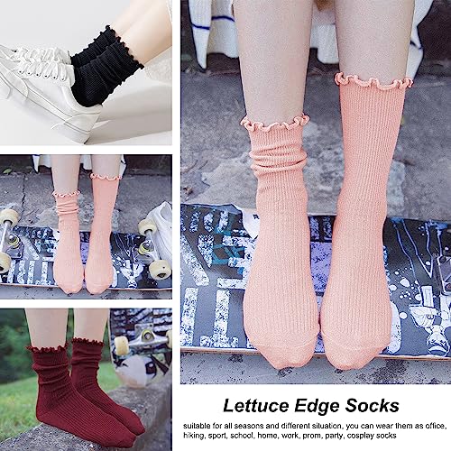 Image of UTTPLL Womens Cotton Crew Socks Ruffle Turn-Cuff Fashion Princess Lettuce Ankle Socks Athletic Thin Gift Dress Socks