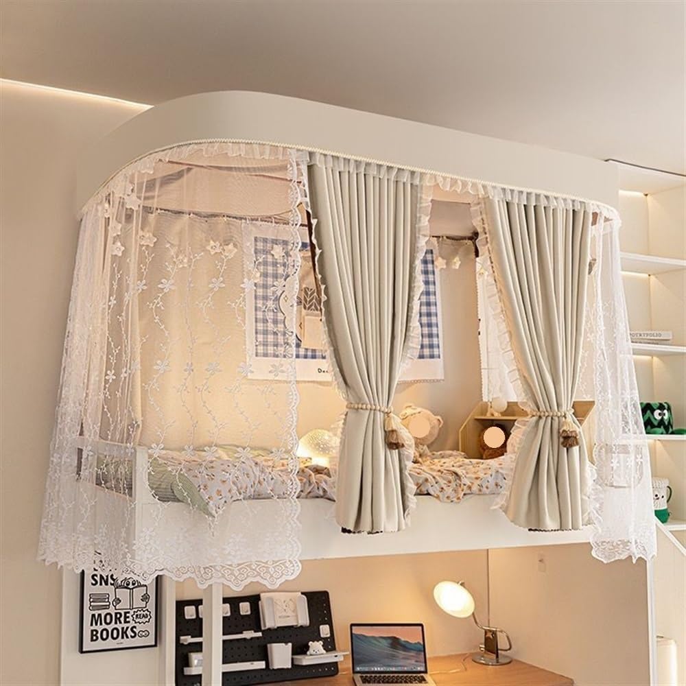 Baldacchino per Letto A Castello con Zanzariera - Elegante Tenda per Letti A Castello (Superiore E Inferiore), Tenda per Letto A Soppalco per Bambini, Beige 59 Inches Height
