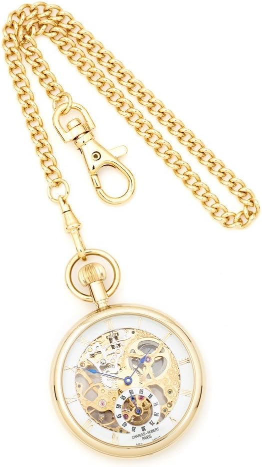 Sonia Jewels Charles Hubert IP-Plated Full Skeleton Dial Pocket Watch 14.5"