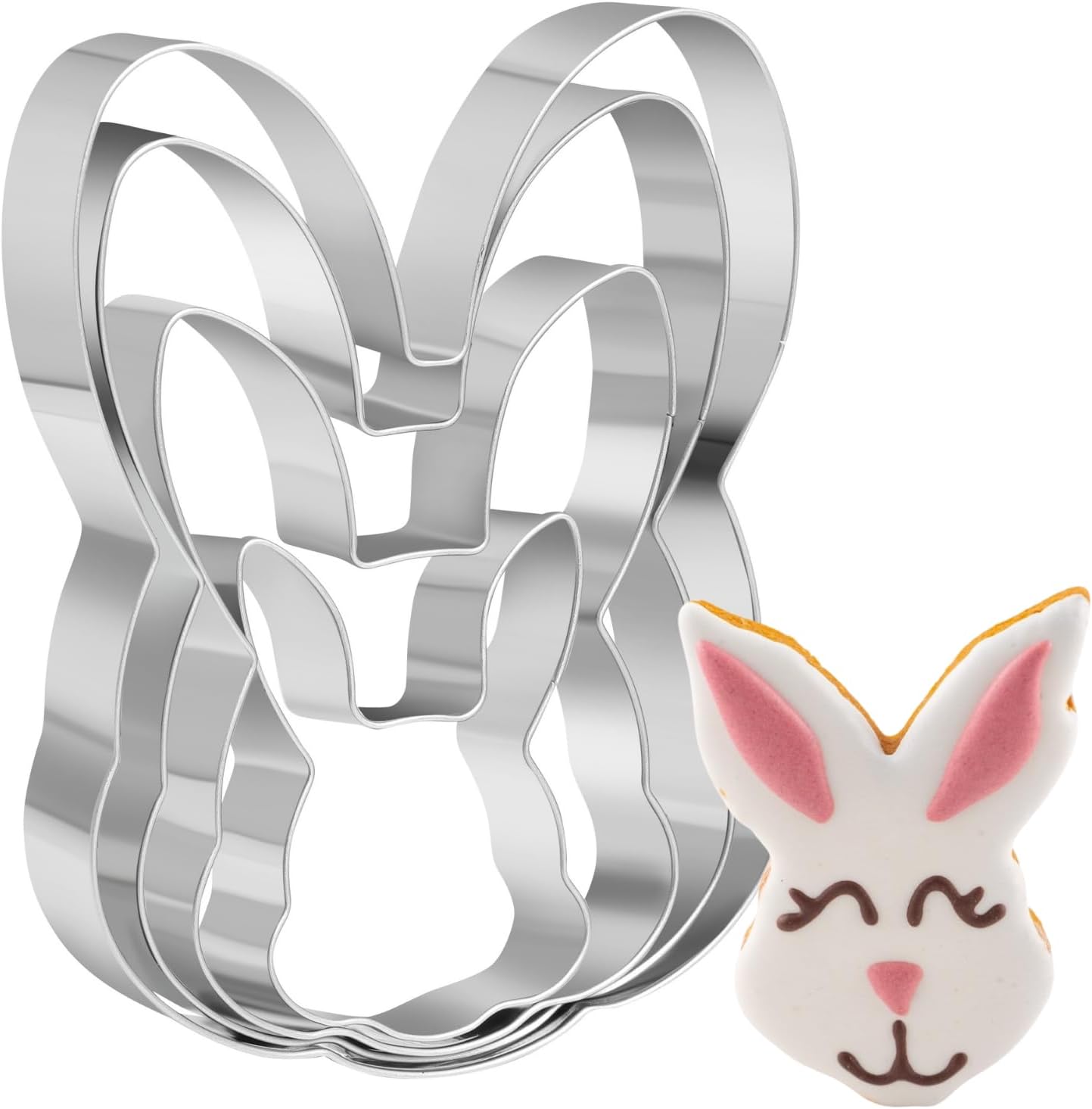 Bunny Rabbit Cookie Cutter Set-5.1in,4.5in.3.5in,2.4in - 4 Piece Easter Bunny Rabbit Head Face Shaped Cookie Cutters - Stainless Steel