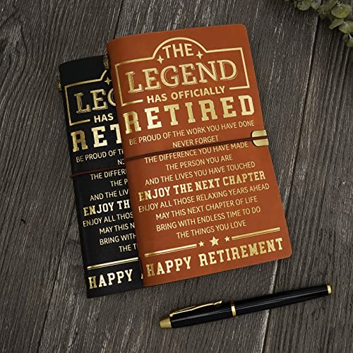Embossed Gilded Retirement Journal&Pen Gift Set Refillable Leather Travel Notebook Personal Organizers Planner Office Supplies Happy Retirement Gifts For Men Coworker, Friends,Family, Women（Brown） #TOP5
