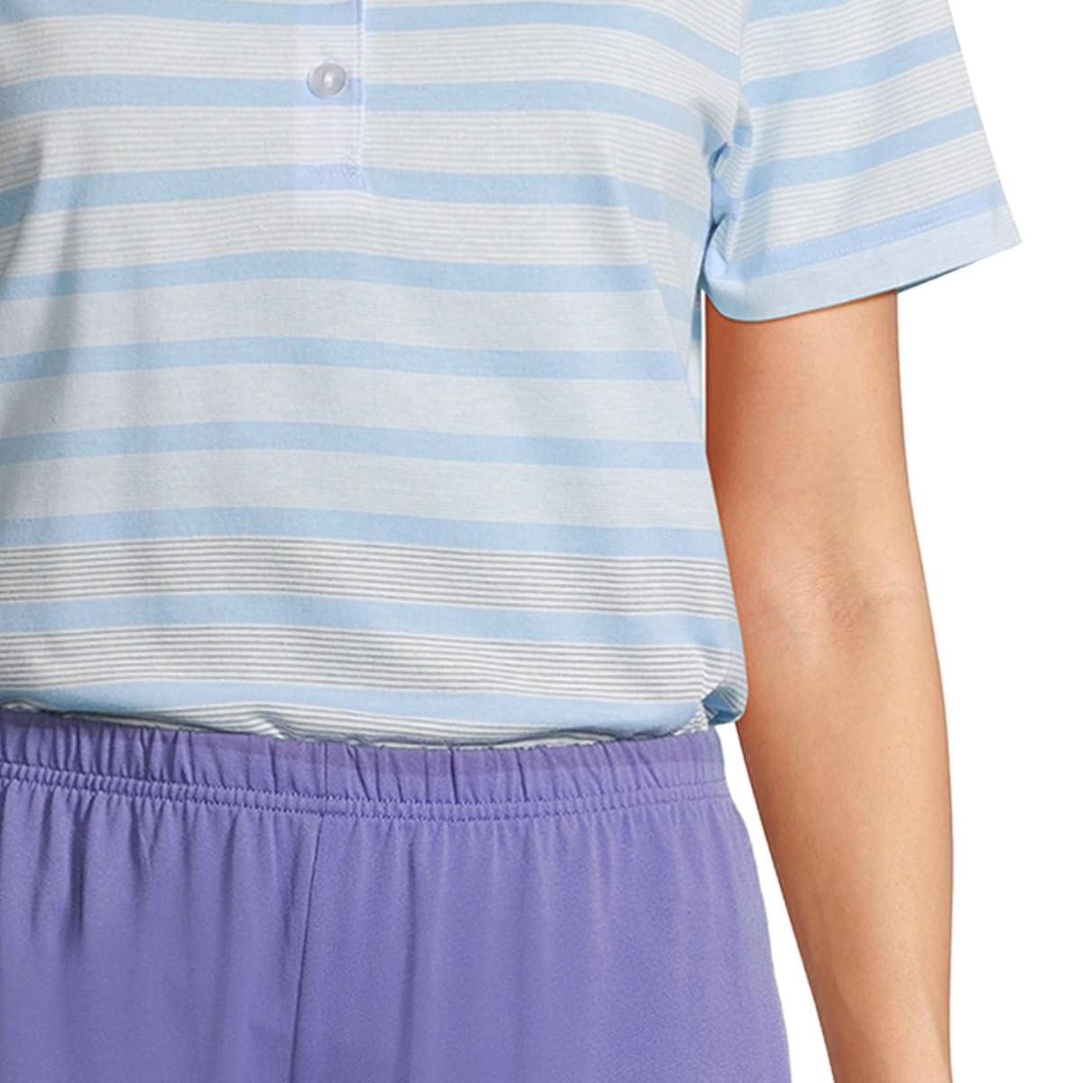 hajo Klima Komfort Damen Schlafanzug Set – Capri Hose & T-Shirt mit modernem Streifenmuster, atmungsaktives Material Baumwolle Polyester, kurzer Arm & Knielang – Leicht, bequem