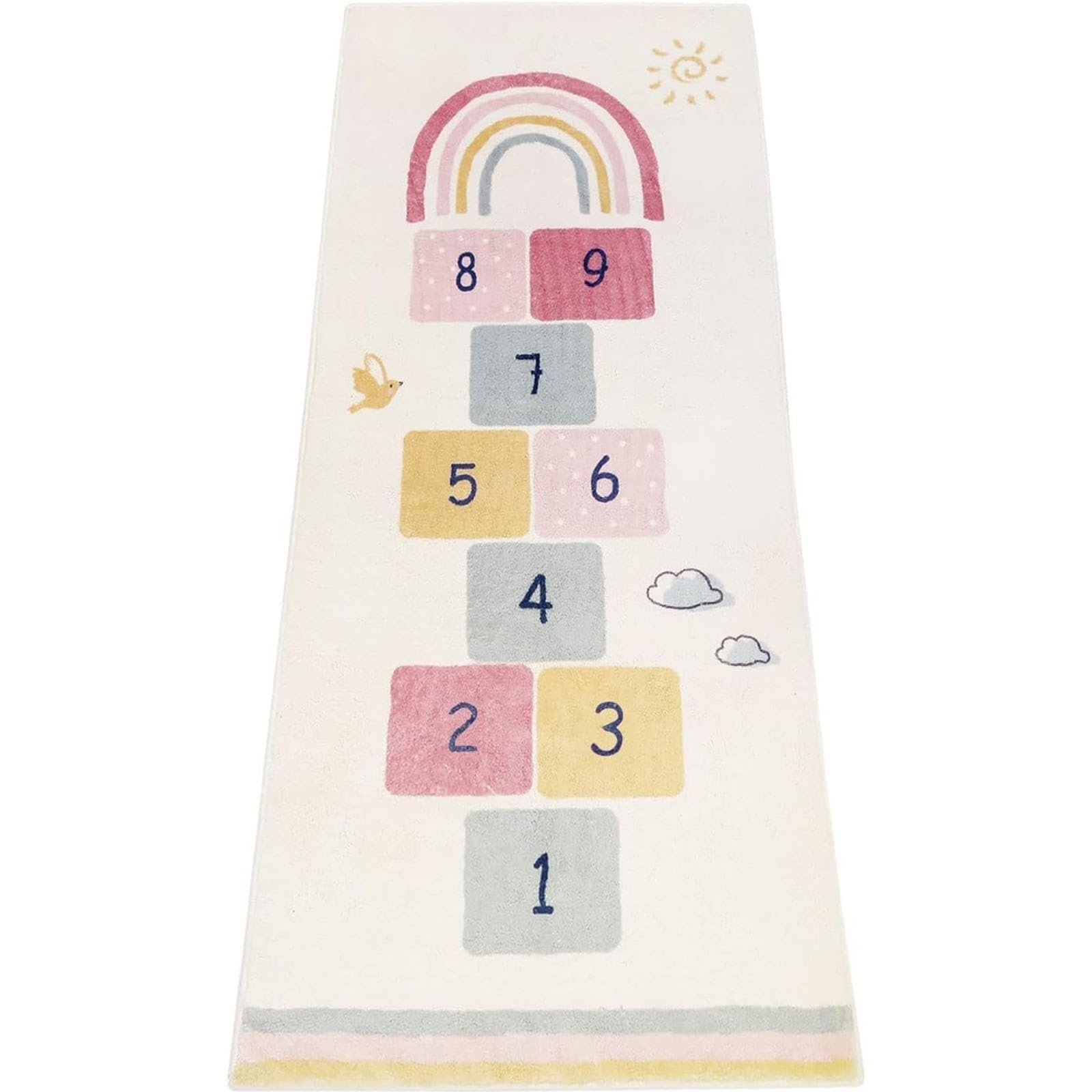THE WHITE SHOP Rainbow Sky Hopscotch Game Rugs,Kids Play Area Rugs Soft Floor Carpet for Bedroom Playroom Nursery,Great Gift for Girls & Boys,60x160cm.