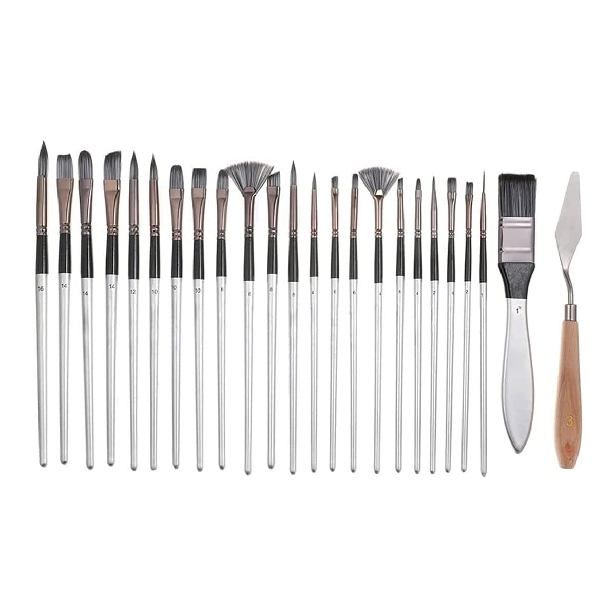 Sjdopulse 24 Pcs Paint Brush Set Nylon Hair Wooden Handle Oil Paint Watercolor Brush Set Art Acrylic Painting Supplies Paintbrush Sets