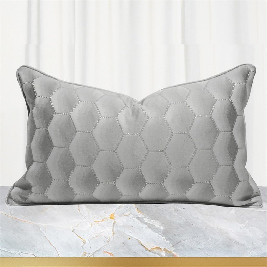HBJWOV Grey ometric Lattice Hotel Office Waist Pillow Living Room Sofa Cover Cushion(30 * 50CM)