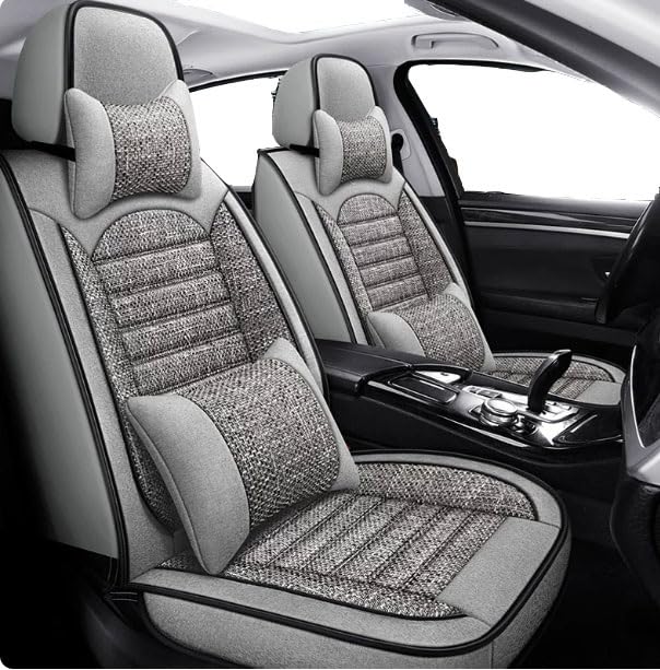 Fundas De Asiento De Coche para Volkswagen EOS 2007-2016, 5 Plazas Lino Delanteros Delanteros Y Traseros Transpirable Cómodo Protector Seat Interior Accesorios(Gray)