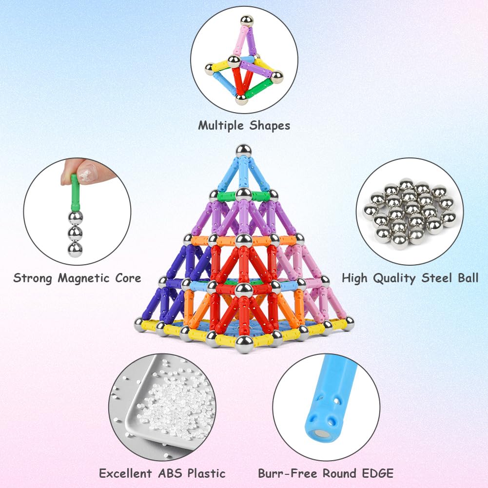 AUAUY 144 magnetyczne klocki, puzzle 3D, zabawki budowlane, magnesy konstrukcyjne, klocki magnetyczne, zabawki edukacyjne, pałeczki magnetyczne, zestaw STEM, dla dzieci i dorosłych