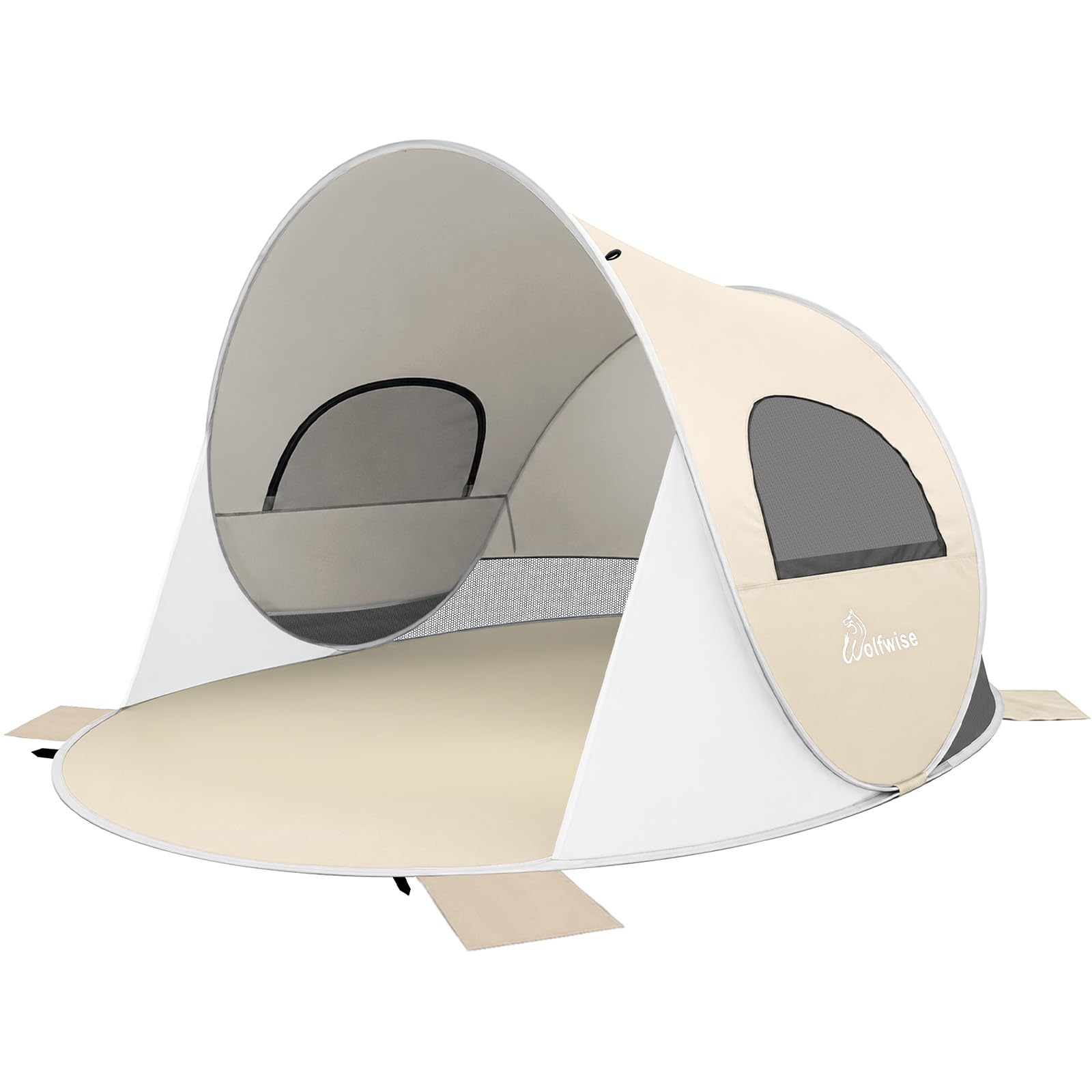 Wolfwise Pop Up – Osłona Plażowa UPF 50+, Namiot Plażowy, Przenośny Namiot do Aktywności na Świeżym Powietrzu i Uprawiania Sportu, Beżowy