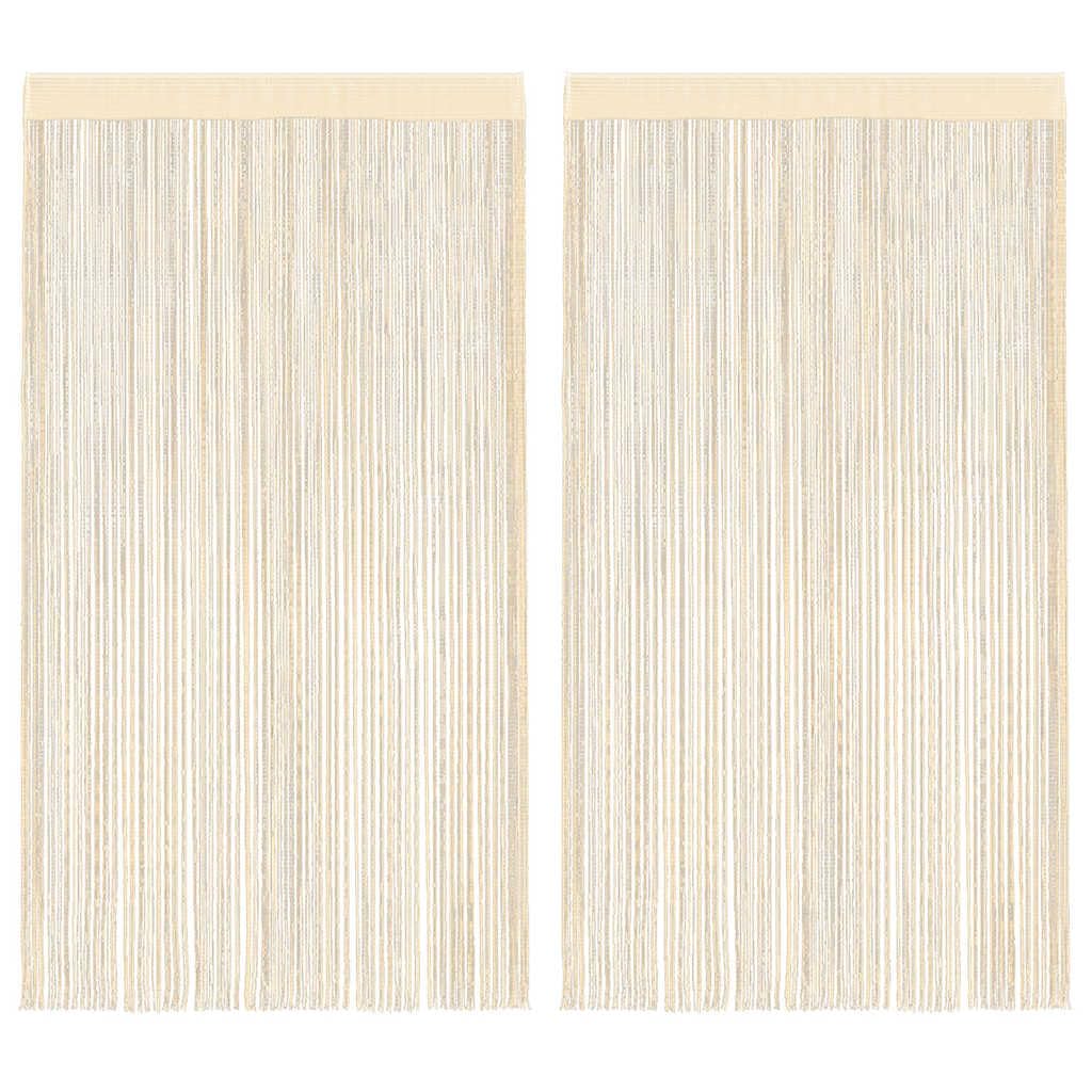 Tenda a fili, 2 pezzi, 100 x 250 cm, colore crema, versatile tenda per porta, finestra, zanzariera e divisorio, in 100% poliestere, con passante, lavabile e accorciabile