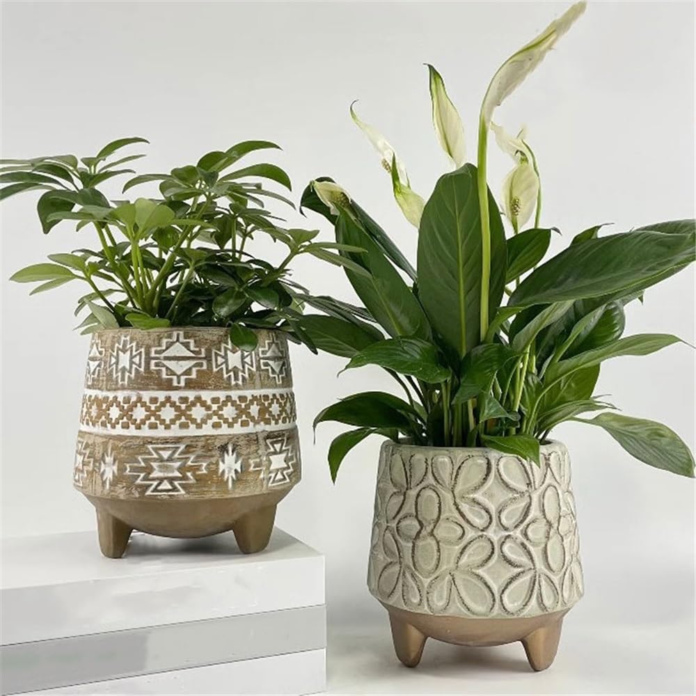 macetas para plantas Okrągła doniczka na krótką stopę, z kwiatowym wzorem, ceramiczna donica otworem drenażowym, do dekoracji salonu sypialni