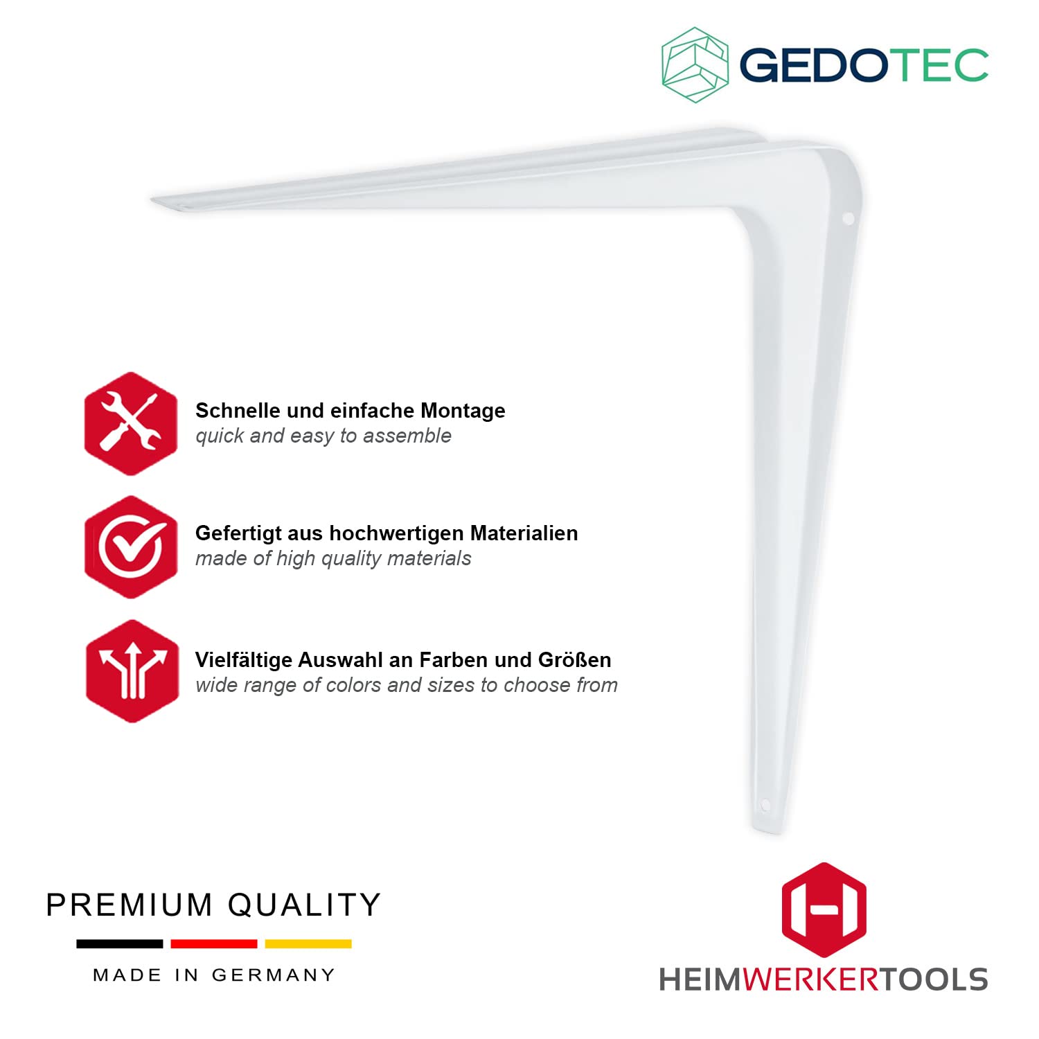 Gedotec Regalträger Metall Regalkonsole 300 mm Stahlblech-Konsole für Wandregale | Regalhalter für die Wand-Montage | 20 Stück - Stahl weiß beschichtet | Winkel-Konsole für Bücher-Regale & Tablare