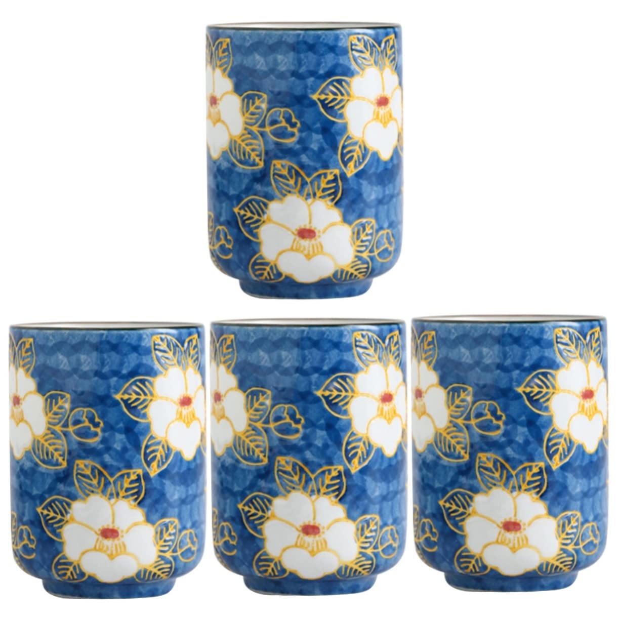 Tasse à saké traditionnelle, verres à vin en céramique, 4 pièces, verres à fleurs, tasses de maison, buvant du thé, bureau, motif floral en porcelaine, motif pratique, bol à saké Fu vintage en céramiq