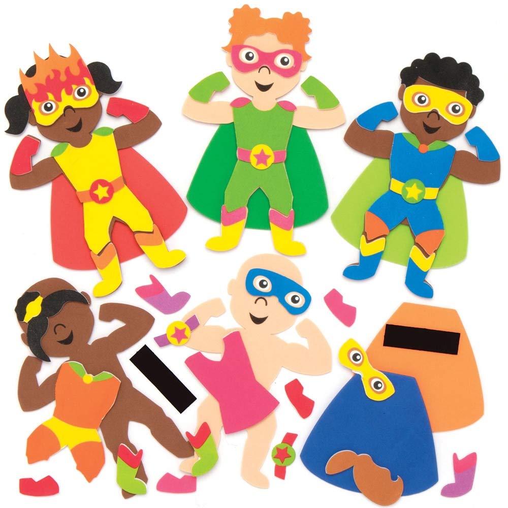 Baker Ross AT895 Star Heroes Mix & Match Fridge Magnets Kits - Pack of 8, Make Your Own Magnets, Ideal for Kids Arts and Crafts Project, Small