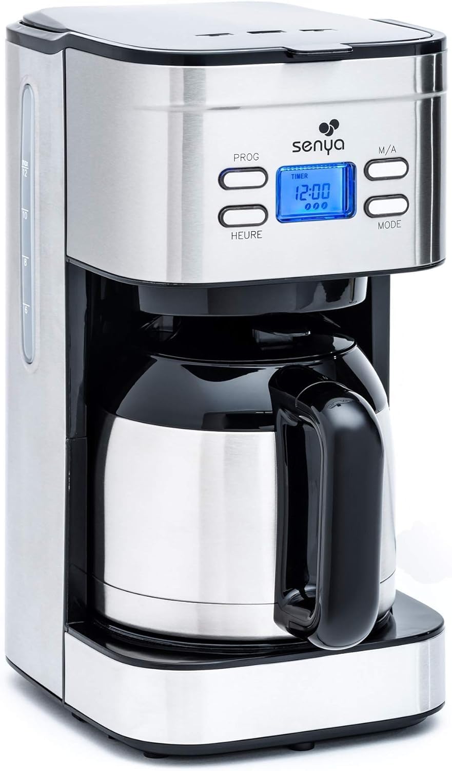 Senya cafetière électrique programmable Inox Hot Coffee, verseuse isotherme en acier inoxydable, fonction sélecteur d’arôme, maintien au chaud, 1,2L, 800W & NYA Verseuse isotherme pour vos Cafetières